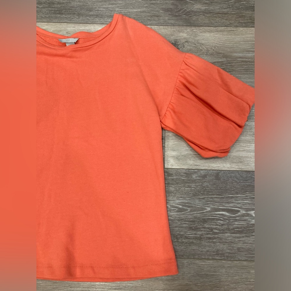 H&M Peach Orange Short Sleeve Top Small Puff Sleeves Cotton - Picture 2 of 11